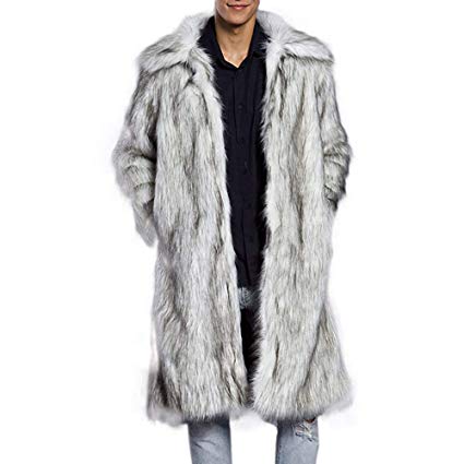 iLXHD Men's Faux Fur Trench Coat Jacket Parka Thicker Warm Outwear Cardigan
