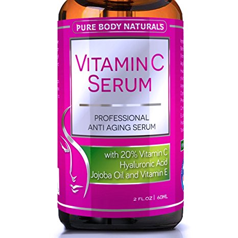 Pure Body Naturals – the Best Organic Vitamin C Serum for Face. 20% Vitamin C + E + Hyaluronic Acid Serum. #1 Anti Aging Serum Moisturizer with Natural Ingredients, Organic Aloe + Amino Blend. Professional Anti Wrinkle Serum & Facial Skin Care Shown to Boost Collagen, Repairs Sun Damage, Dark Circles, Fades Sun & Age Spots & Reduces Fine Lines. Leaves Firm, Radiant, Beautiful, Youthful & Glowing Skin - 2 Oz