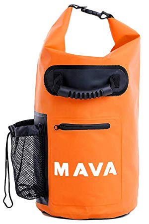 Mava Sports Waterproof Dry Bag – Mobile and Water Bottle Pocket, Long Adjustable Shoulder Strap – Roll Top Sack for Adventures, Boating, Canoeing, Rafting, Camping, Snowboarding, Water