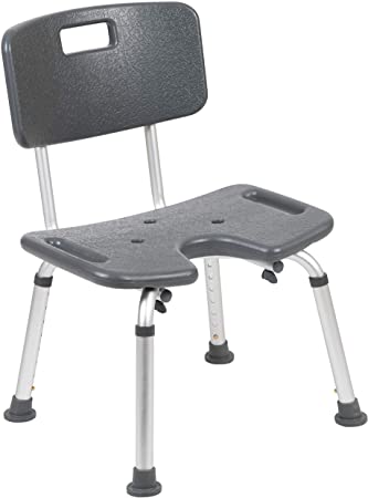 Flash Furniture HERCULES Series Tool-Free and Quick Assembly, 300 Lb. Capacity, Adjustable Gray Bath & Shower Chair with U-Shaped Cutout