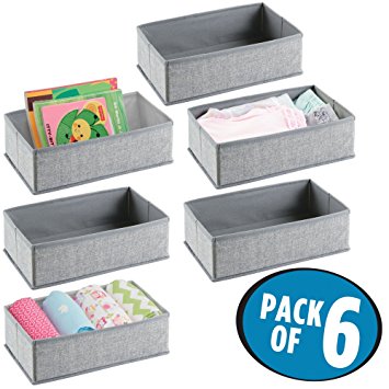 mDesign Soft Fabric Dresser Drawer and Closet Storage Organizer Set for Child/Baby Room, Nursery, Playroom, Bedroom – Rectangular Organizer Bins with Textured Print - Pack of 6, Gray