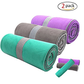 Hot Yoga Towel+Hand Towel Set - 100% Microfiber, Super Soft, Ultra Sweat Absorbent, Skidless Non-Slip Hot Yoga Towels for Bikram, Ashtanga, Pilates and Fitness Exercise + Spray Bottle