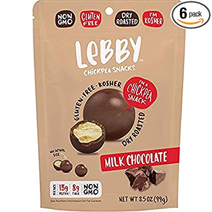 Lebby Chickpea Snacks (Milk Chocolate, 3.5 oz, 6 pack), Gluten Free, Non-GMO, High Protein and Fiber, No Artificial Flavors, Allergen Free, Healthy Snack