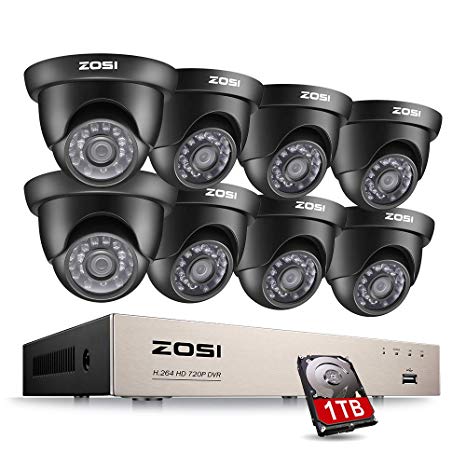 ZOSI 8-Channel Full 1080P HD-TVI Video Security System CCTV DVR 1TB Hard Drive   8 Indoor/Outdoor 2.0MP 1920TVL Weatherproof Surveillance Security Camera System, Smartphone, PC Easy Remote Access