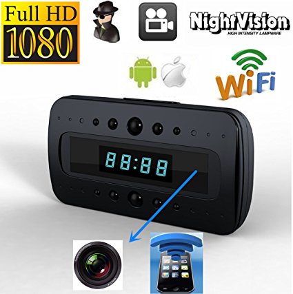 Smart Tech Store HD1080P WiFi Night Vision IP SPY CAMERA DVR IN ALARM CLOCK Remote View Real-time Video By Wifi Mobile Phones, Computer, Android IOS APP