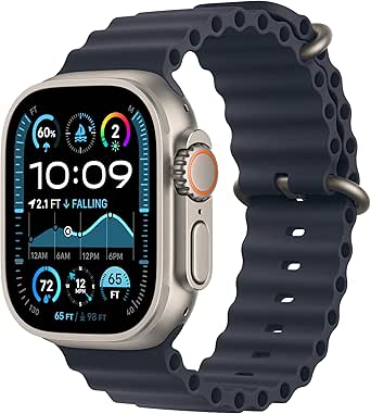 Apple Watch Ultra 2 [GPS   Cellular 49mm] Smartwatch, Sport Watch with Natural Titanium Case with Navy Ocean Band. Fitness Tracker, Precision GPS, Action Button, Extra-Long Battery Life