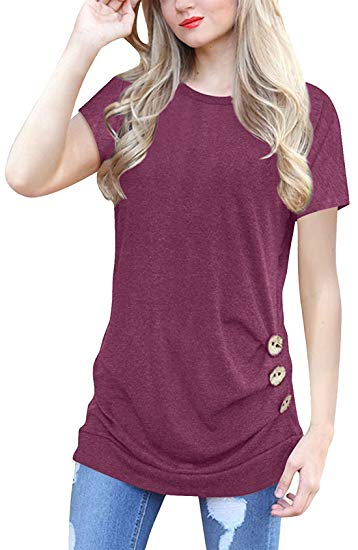 VAYAGER T-Shirts for Women Casual Short Sleeve Tunic Tee Tops Button Side Blouses