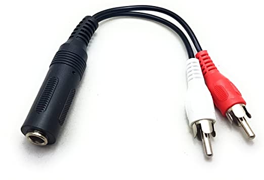 MainCore 10cm Twin 2x RCA Phono Plugs to 6.35mm 1/4" Female Jack Socket Adapter AUX Splitter Cable Lead.