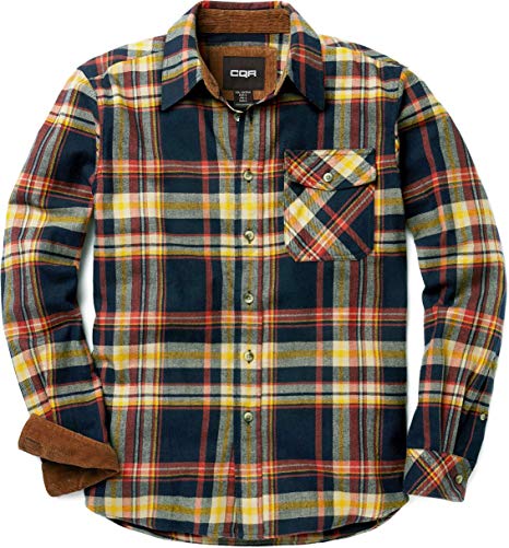 CQR Men's Flannel Long Sleeved Button-Up Plaid 100% Cotton Brushed Shirt HOF110