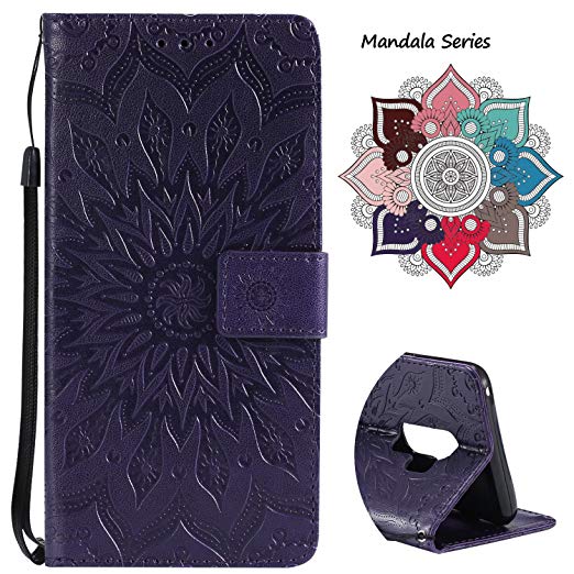 Leather Wallet Case for Samsung Galaxy S9 Plus, Mandala Magnetic Kickstand case