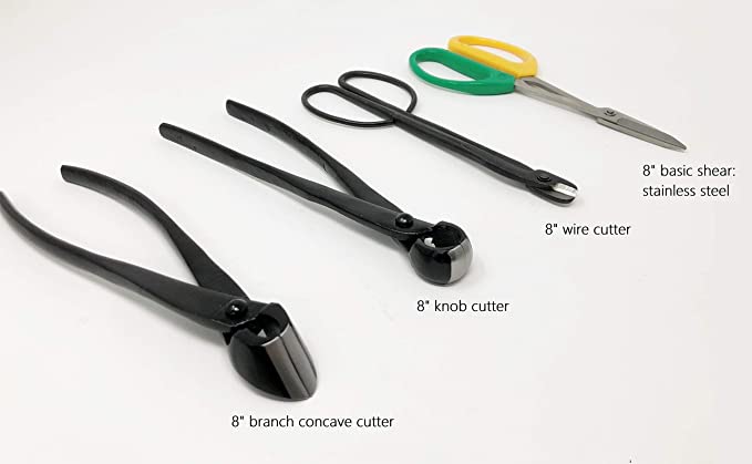 U-nitt Premium 4-pc Bonsai Tool Set Carbon Steel/Stainless Steel: Concave Cutter; Knob Cutter; Wire Cutter; Basic Shear: in a Leather Case