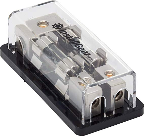 InstallGear 4/8 AWG Gauge AGU Fuse Holder Distribution Block 4 Gauge In to (2) 8 Gauge Out with 100A Fuses