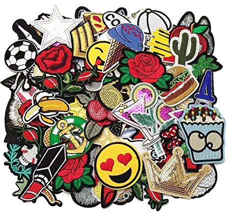 Dandan DIY 50pcs Random Assorted Styles Embroidered Patch Sew On/Iron On Patch Applique Clothes Dress Plant Hat Jeans Sewing Flowers Applique Diy Accessory (Assorted-Style 5)