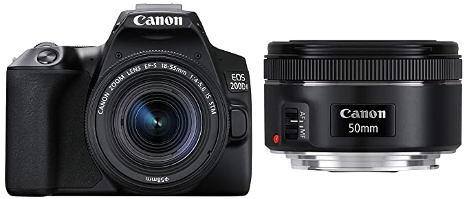 Canon EOS 200D II 24.1MP Digital SLR Camera   EF-S 18-55mm f4 is STM Lens (Black) with Canon EF50MM F/1.8 STM Lens