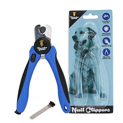 Thunderpaws Professional-Grade Dog Nail Clippers with Protective Guard, Safety Lock and Nail File - Suitable for Medium and Large Breeds (Medium - Large, Blue)