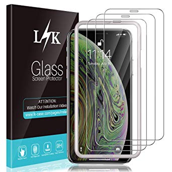 [3 Pack] LK Screen Protector for iPhone Xs/X, [Tempered Glass] [Case Friendly] [Alignment Frame Easy Installation] with Lifetime Replacement Warranty