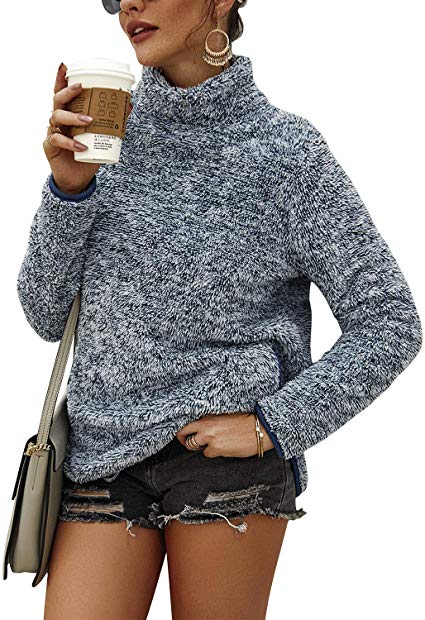 GIKING Women’s Fleece Sweatshirts Turtle Neck Long Sleeves Shaggy Pullovers with Pockets Warm Tops
