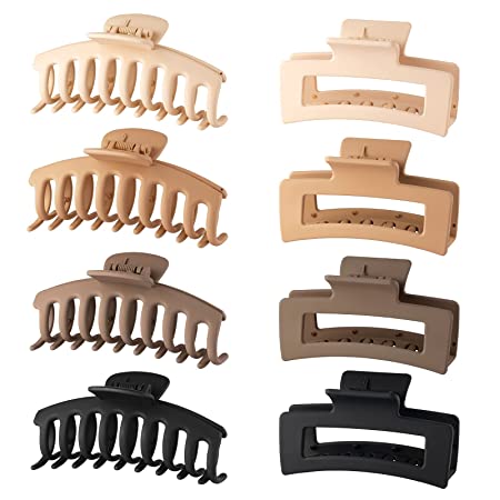 Wekin Large Hair Claw Clips, 8 Pack 4.3" Hair Clips for Women & Girls, Strong Hold Matte Claw Hair Clips for Women Thick Hair & Thin Hair, 90's Vintage Jaw Clips (Cream, Beige, Dark Brown, Black)