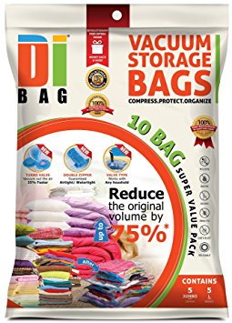DIBAG ® 10 VACUUM COMPRESSED STORAGE SAVING SPACE SAVER BAGS. 5 Bags: 130x74 cm   5 Bags: 86x50 cm