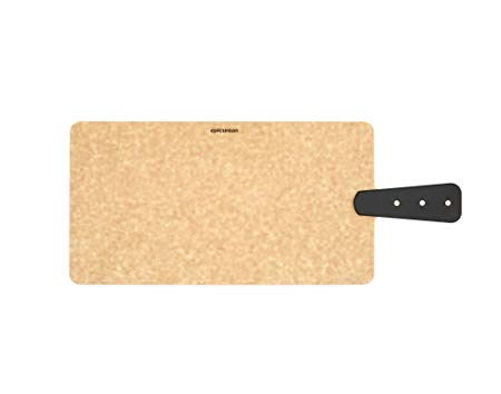 Epicurean 008-R14070102 Cutting and Serving Board with Brass Riveted Handle, 14" by 7.5", Natural/Slate