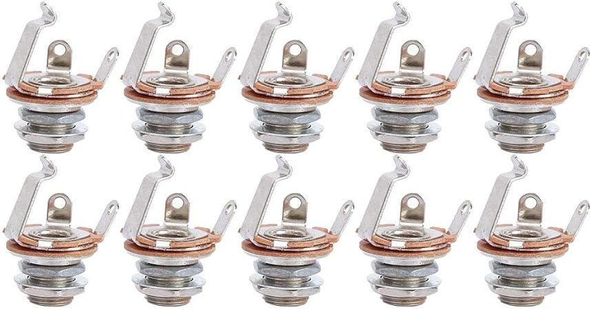 10pcs 6.35mm Guitar Input Output Jack Stereo Mono Jack Socket Cylinder Replacement for Acoustic Bass Electric Guitar Playing Accessories 1/4 Jack Pedal