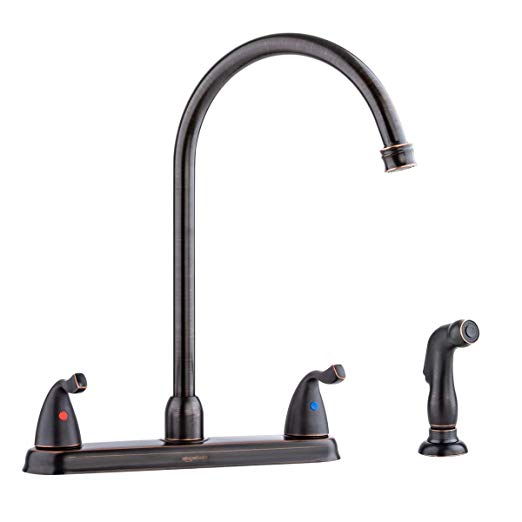 AmazonBasics Two-Handle Hi-Arc Kitchen Faucet With Sprayer, Oil-Rubbed Bronze