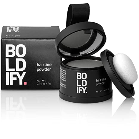 Boldify Hairline Powder (Grey) Instant Stain-Proof 48 Hour Formula Locks On for Full Body Hair & Beard, Root Touch Up Hair Loss Powder Spray for Thinning, 4g