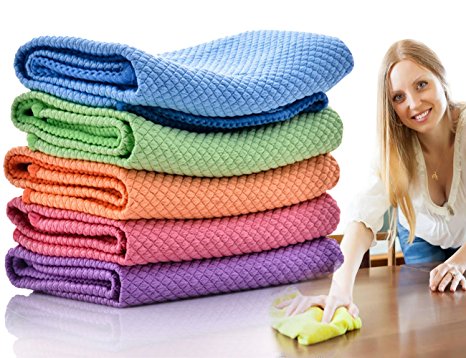 Dish Cloths ForNeat Microfiber Kitchen Cloth, for Streak Free Cleaning Car Window, Glasses, Touch Screens, Phone, Tablet, Laptop, Monitor TV, Bathroom Mirror, LINT-FREE, 12 by 12-Inch, 5-Pack