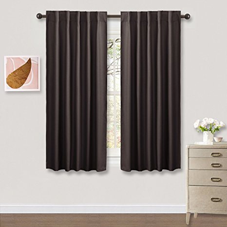 Window Treatment Blackout Curtains Drapery - PONY DANCE Triple Weaved Energy Efficient Blackout Curtain Panels with Back Tab and Rod Pocket for Living Room / Bedroom,42”x 54”,Brown,2 Pack