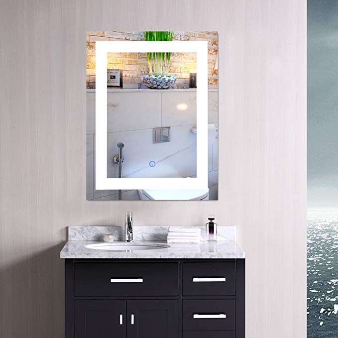 CO-Z Modern LED Bathroom Mirror, Dimmable Rectangle Lighted Wall Mirror with Lights and Dimmer, Wall Mounted Contemporary Light Up Makeup Vanity Cosmetic Bathroom Mirror Over Sink (24” x 30”)