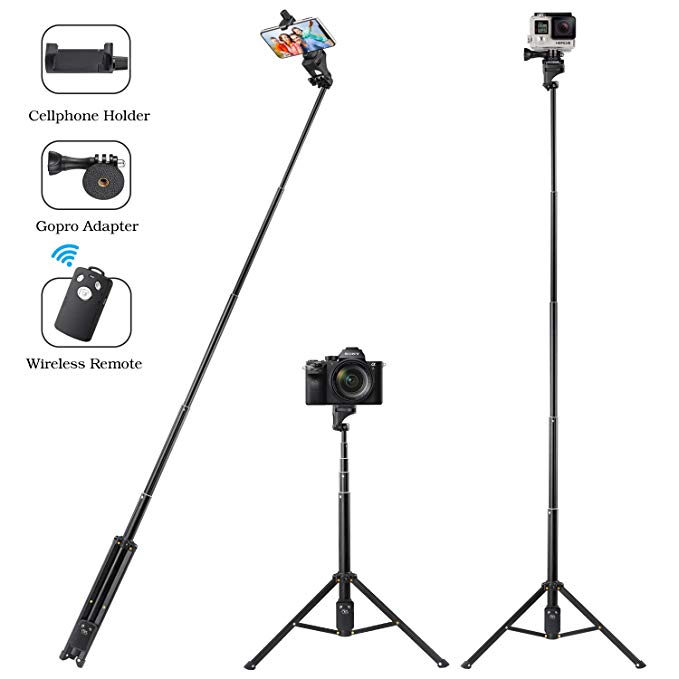 Eocean Selfie Stick Tripod, 54 Inch Aluminum Selfie Stick Adjustable iPhone Tripod, Extendable Camera Tripod for Cellphone and Camera, with Wireless Remote for iPhone 8/8 Plus/X/7/7 Plus/Galaxy/Google