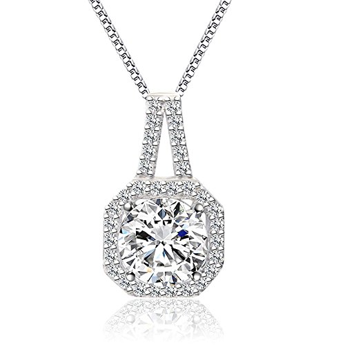 Sterling Silver Diamond Pendant Necklace (20 Collections Option), S925 Crystal Heart Round Cubic Zirconia Jewelry (16 2inch Chain)