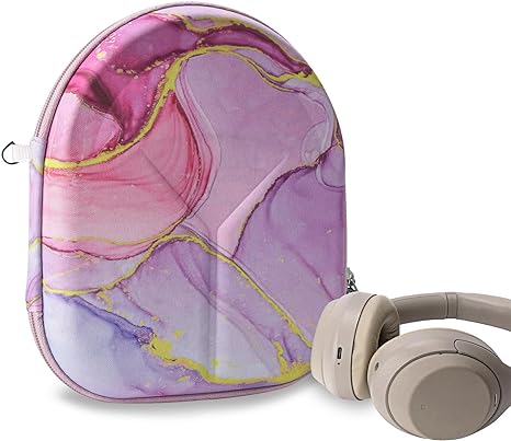 Geekria NOVA Headphones Case Compatible with Sony WH-1000XM5, WH-1000XM4, WH-1000XM3, WH-1000XM2 Case, Replacement Hard Shell Travel Carrying Bag with Cable Storage (Pink Marble)