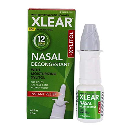 XLEAR 12-Hour Decongestant Natural Saline Nasal Spray with Xylitol & Oxymetazoline, 0.5 fl oz