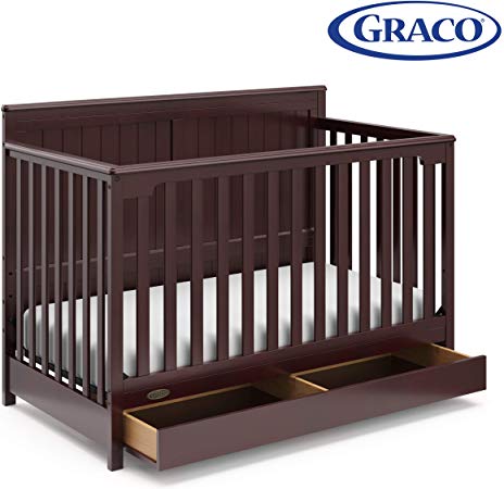 Graco Hadley 4-in-1 Convertible Crib with Drawer, Espresso, Easily Converts to Toddler Bed Day Bed or Full Bed, Three Position Adjustable Height Mattress,Some Assembly Required (Mattress Not Included)