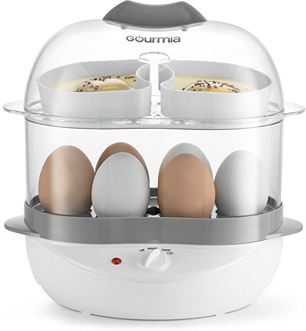 Gourmia GEC275 Two Layer Electric Egg Cooker - Boils, Steams and Poaches - "Double Degger" 6 Egg/2 Omelet Capacity - Steaming Shelf for Bread and Vegetables