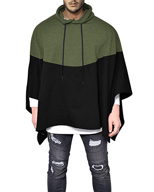 Demetory Men's Oversized Batwing Sleeves Hooded Poncho Cape