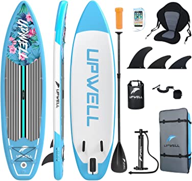 UPWELL Inflatable Stand Up Paddle Board with sup Accessories Including Backpack, Repairing Kits, Non-Slip Deck, Kayak Seat, Leash, 3 Fins, Paddle and Hand Pump