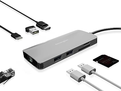 Kensington UH1400P 8-in-1 USB-C Hub with 85W Pass Through Charging Power Delivery, 4K 60Hz HDMI, Ethernet, MicroSD Card, 3 USB-A 3.2 for M1 /M2 Macbook Pro Air, HP, Lenovo, iPad Pro, Silver (K33820WW)