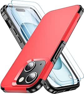 Shockproof for iPhone 15 Case,[15 FT Military Grade Drop Protection],with 2X [Tempered Glass Screen Protector ] with Air Bumpers Full-Body Protective Phone Case,Red Black