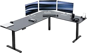 VIVO Electric Height Adjustable 84 x 63 inch Corner Stand Up Desk, Black Table Top, Black Frame, L-Shaped Standing Workstation, 3CT Series, DESK-E3CTBB-84