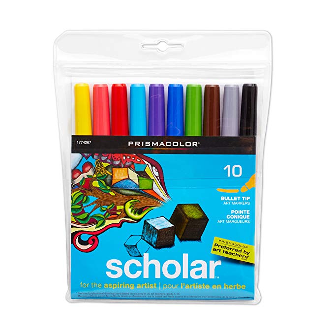 Prismacolor Scholar Art Markers, Bullet Tip, Assorted Colors, 10-Count