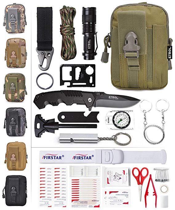 ETROL 22-in-1 Emergency Camping Survival Kit,First Aid Kit,Upgraded Tactical Molle Pouch,Outdoor Camping Gear for Car,Fishing,Boat,Hunting,Hiking,Home,Office etc