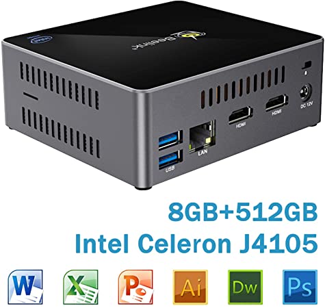 Mini PC Beelink X45 Windows 10 64-bit Intel Celeron J4105 with 8GB DDR4, 512GB SSD Mini Desktop Computer, Supports 4K@60Hz/ 2.5'' HDD & SSD/Dual HDMI/Dual WiFi/Gigabit Ethernet