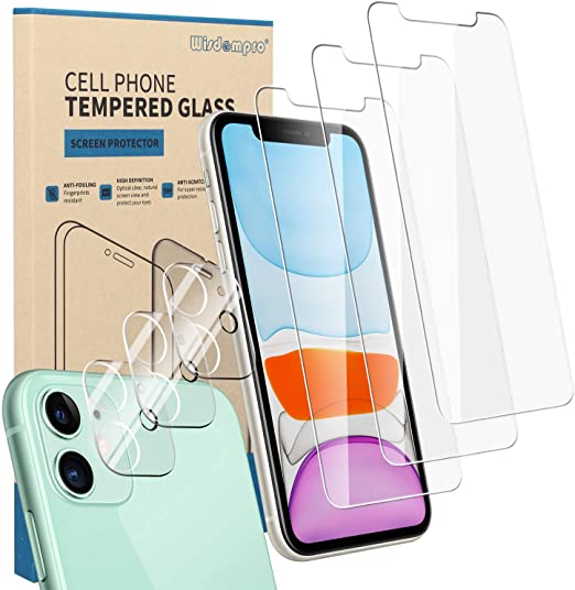 3 Pack iPhone 11 Screen Protector and 3 Pack Camera Lens Protector, Wisdompro Clear Tempered Glass Screen and Camera Lens Protector for 6.1 inch Apple iPhone 11