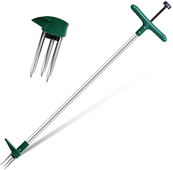 Stand Up Weeder with 3 Stainless Steel Claws, Ohuhu Root Removal Tool, 39" Long Aluminum Alloy Pole Manual Ruderal Remover Weed Puller Hand Tool with High Strength Foot Pedal