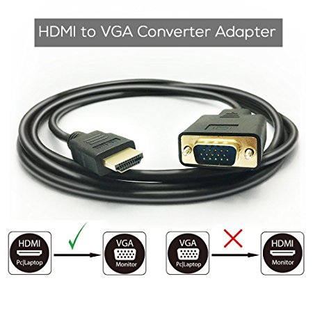 HDMI to VGA, PeoTRIOL Active HDMI Male to VGA Male M/M Video Audio Converter Cable Adapter Cord Support Full 1080P from HDMI port PC Laptop HDTV to D-SUB HD 15 Pin VGA Monitors Projector-6ft/1.8M
