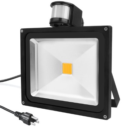 Warmoon LED Motion Sensor Flood Light, 30W Warm White, 3200K, 2700lm-3600lm, Waterproof Security Lights with PIR