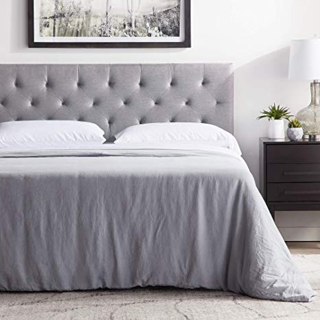 LUCID Mid-Rise Upholstered Headboard - Adjustable Height from 34” to 46” - Queen - Stone