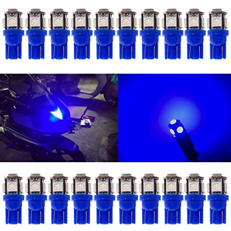 JAVR - Pack of 20 - Bright Blue 194 T10 168 2825 W5W Car Interior Replacement LED Light Bulb - 5th Generation 5050 Chipsets 5SMD Lighting Source for 12V License Plate Map Dome Lights Lamp (Blue)